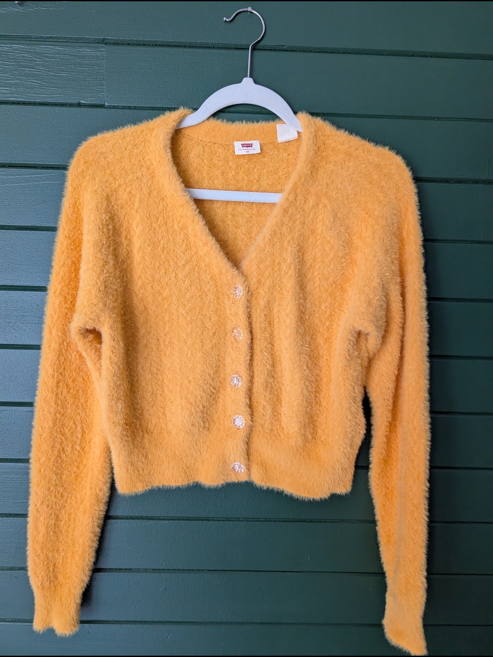 Levi's Golden Yellow Fuzzy V-Neck Button Cardigan